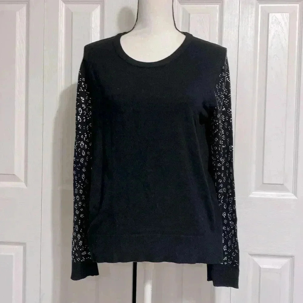 Premise Studio black knit sweater & bling sleeves top shirt